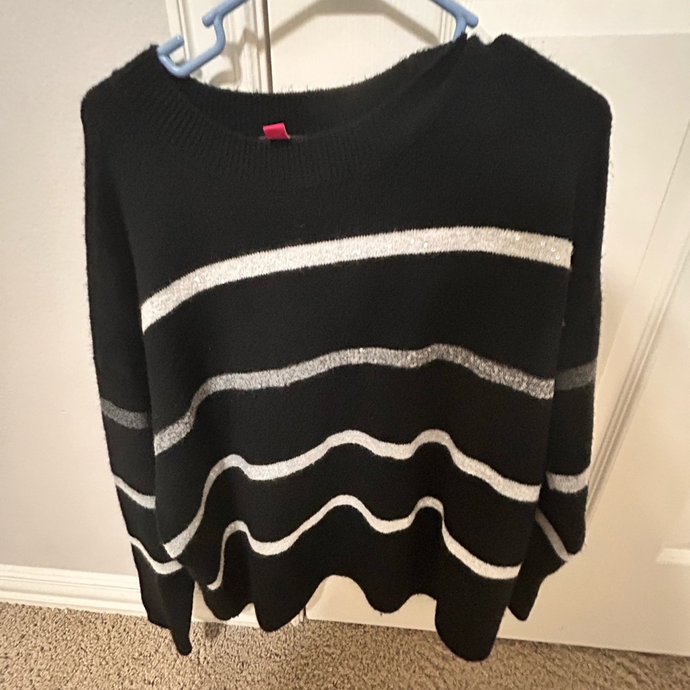 Vince Camuto Black and Silver Striped Sweater